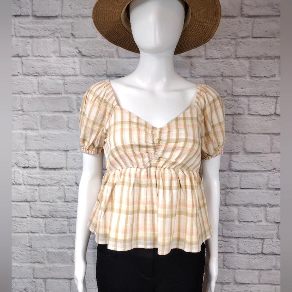 🍉5 for $25* Nordstrom Bp Plaid Babydoll Top